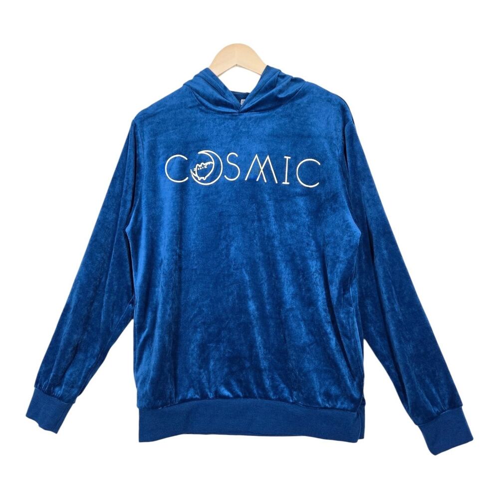 Pusheen Cosmic Hoodie Sweatshirt M Blue Velvet Kawaii Cat Metallic Gold Graphic